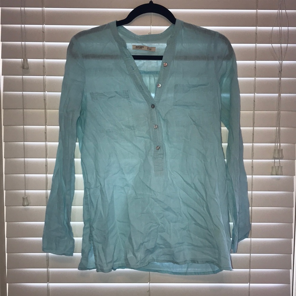 turquoise linen Old Navy top